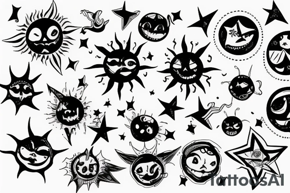 Scary sun with a star tattoo idea