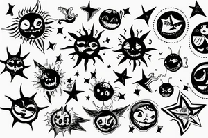 Scary sun with a star tattoo idea