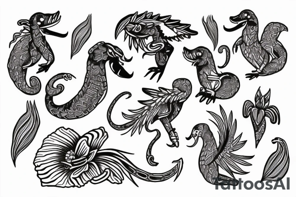 Quetzalcóatl with Lily flower tattoo idea