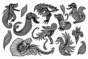Quetzalcóatl with Lily flower tattoo idea