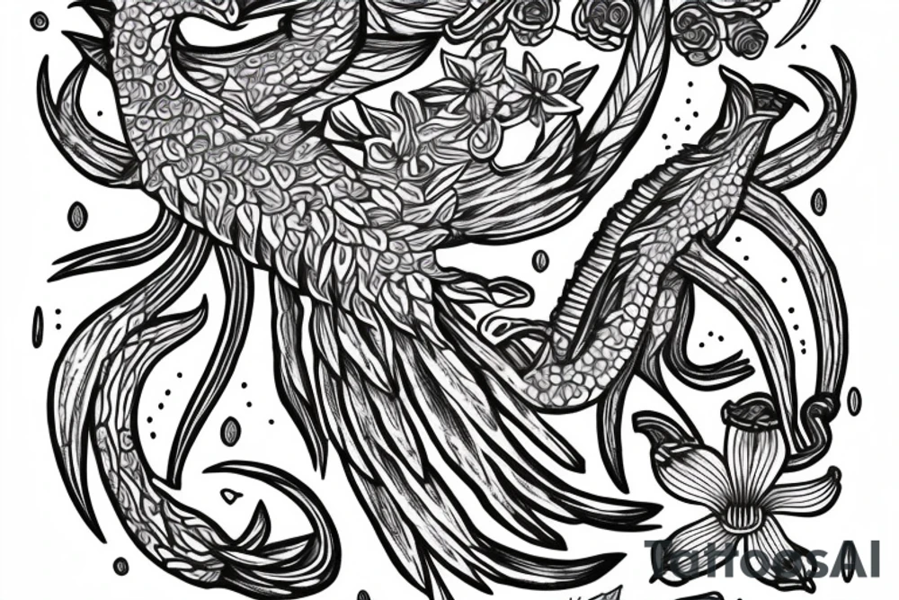 Quetzalcóatl with Lily flower tattoo idea