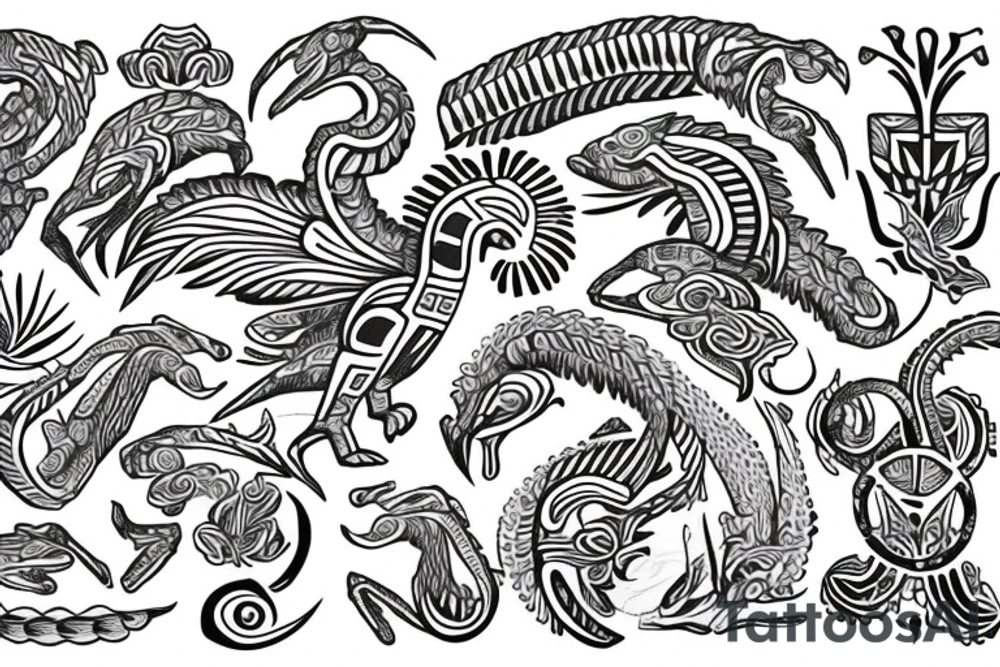 Quetzalcóatl with Lily flower tattoo idea