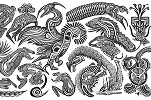 Quetzalcóatl with Lily flower tattoo idea
