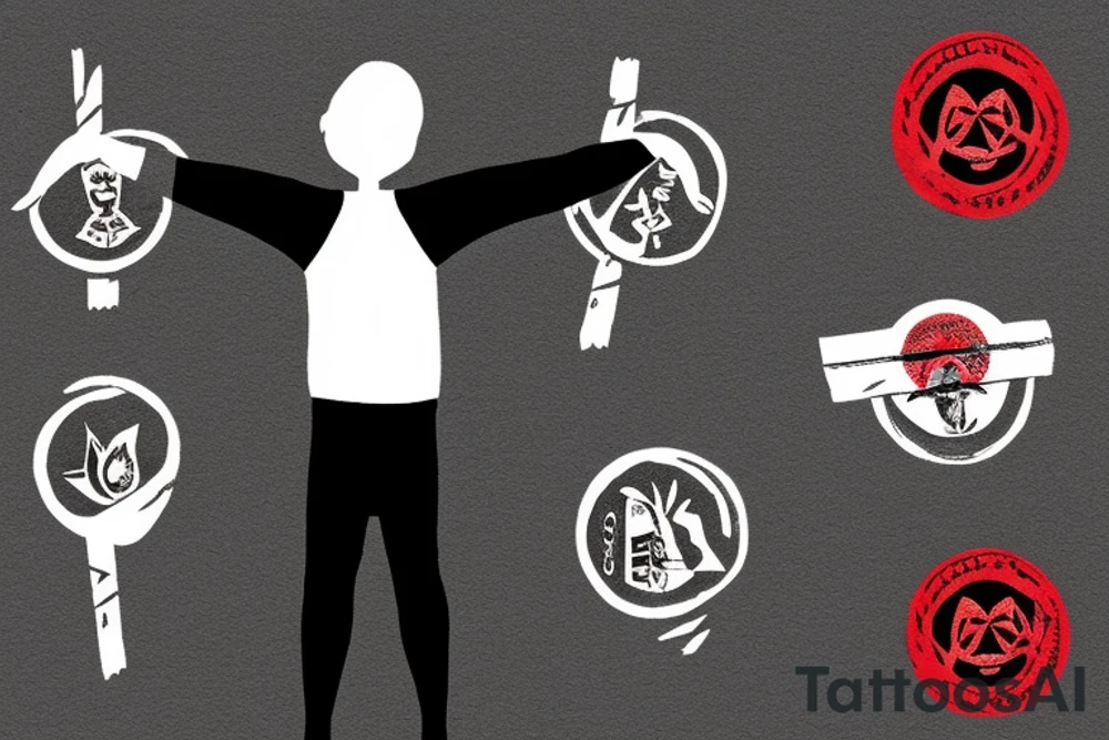 A bridge with a teacher standing on it holding a red seal tattoo idea