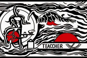 A bridge with a teacher standing on it holding a red seal tattoo idea