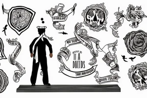 A bridge with a teacher standing on it holding a red seal tattoo idea