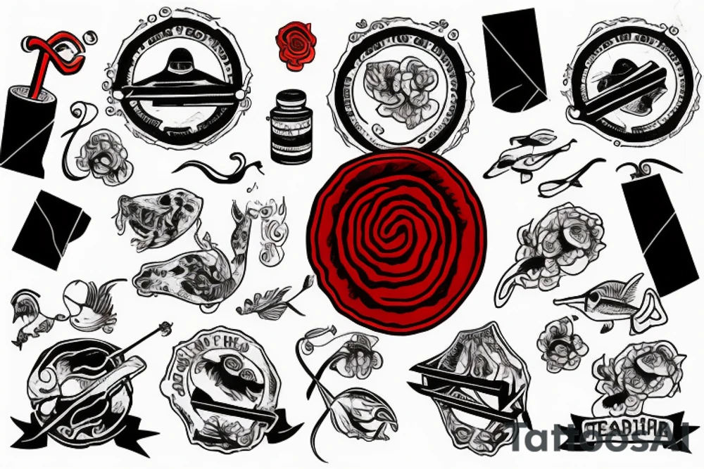 A bridge with a teacher standing on it holding a red seal tattoo idea