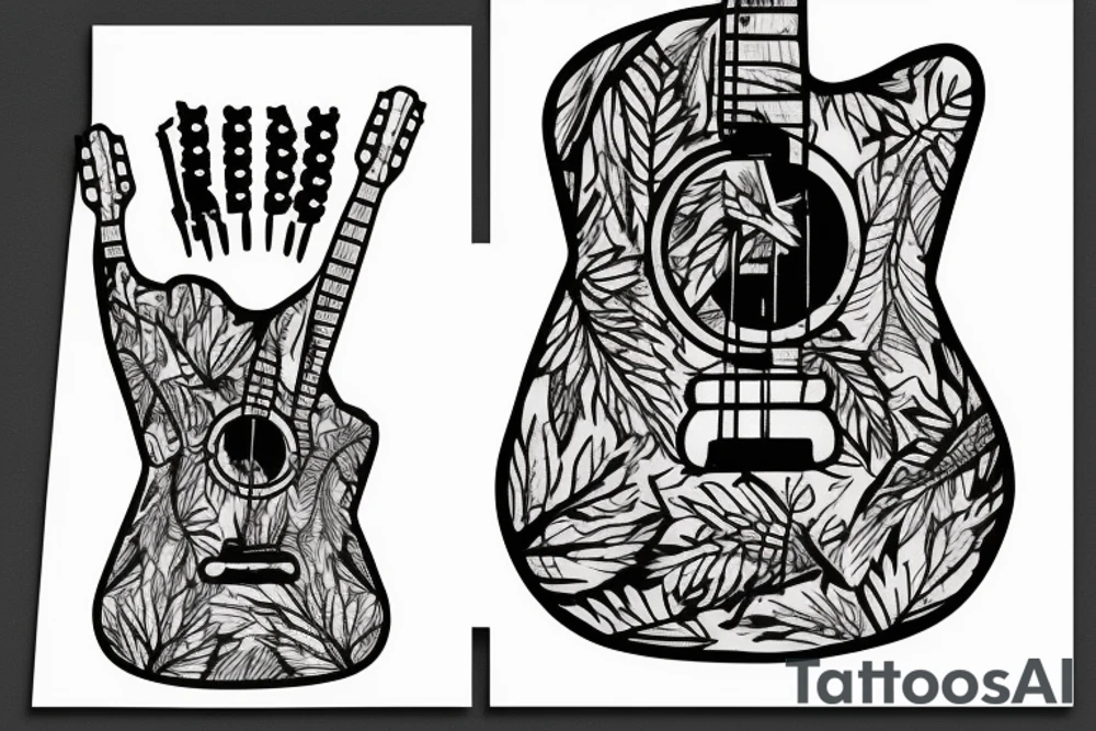 last of us guitar in a rectangle with fern breaking the silhouette tattoo idea