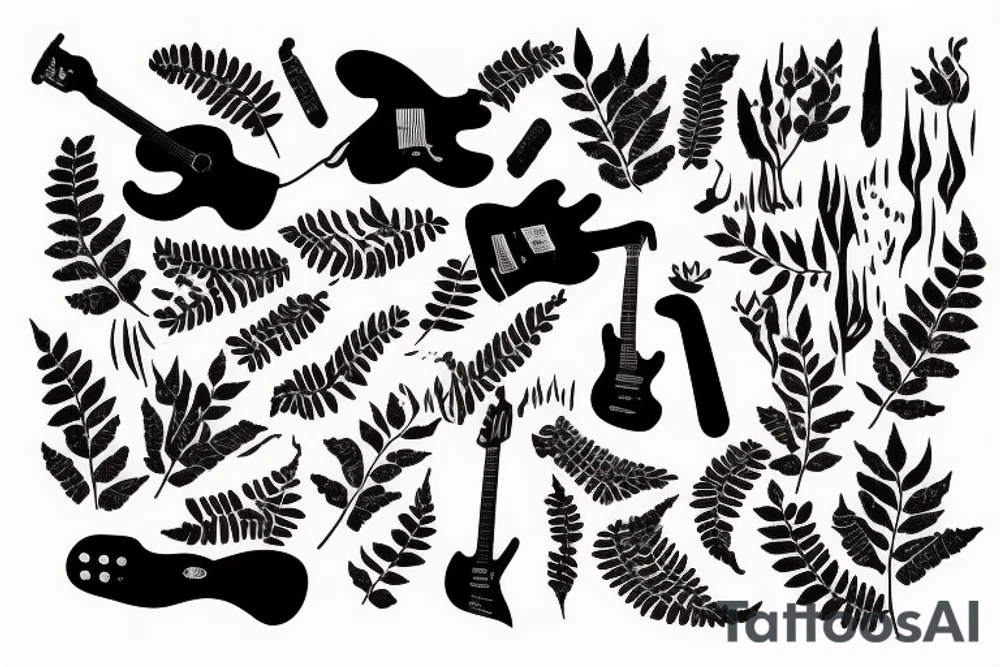 last of us guitar in a rectangle with fern breaking the silhouette tattoo idea