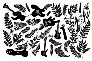 last of us guitar in a rectangle with fern breaking the silhouette tattoo idea