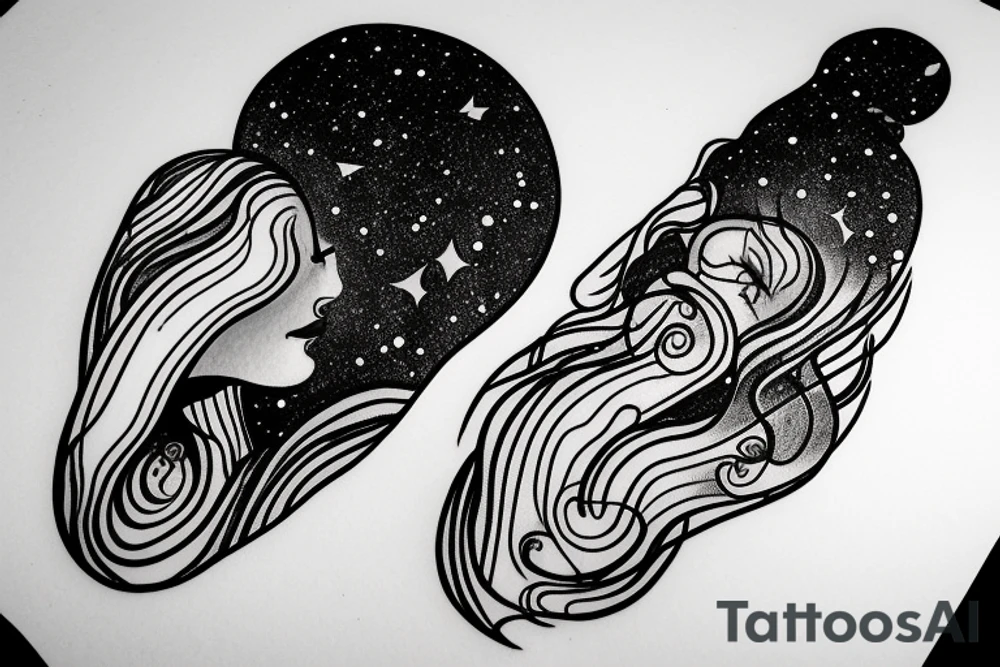 Our galaxy in a vertical line.  At the end of the line stands a woman, head up, arms outstretched.  She receives the galaxy. tattoo idea