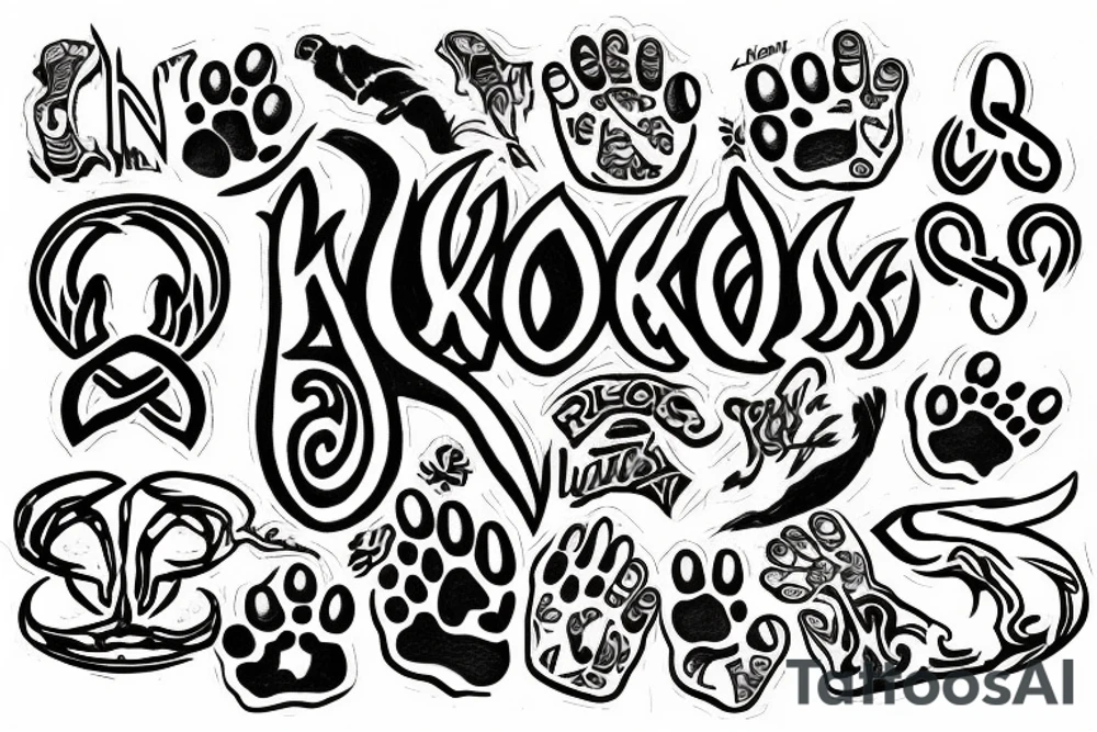 Dog paw with the word Loki tattoo idea