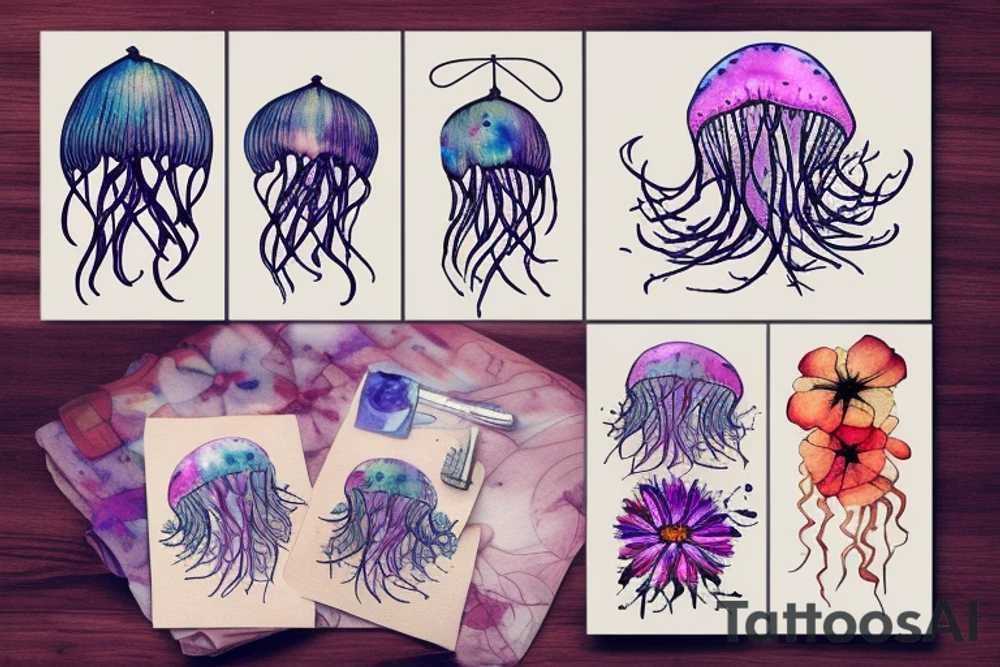jellyfish and flowers tattoo idea