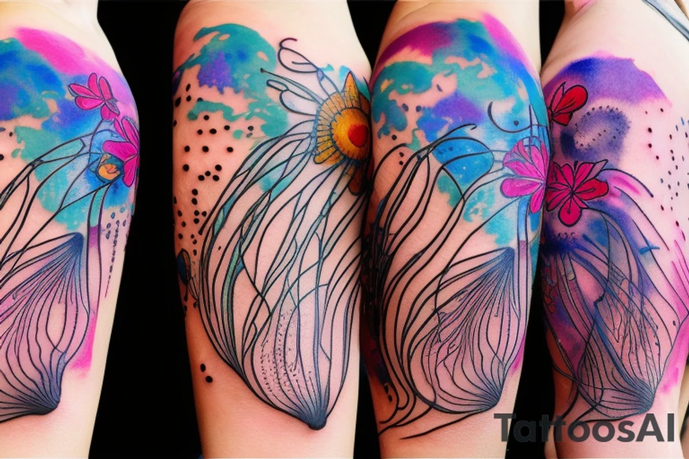jellyfish and flowers tattoo idea