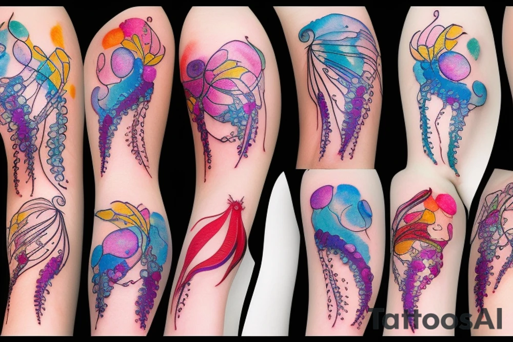 jellyfish and flowers tattoo idea