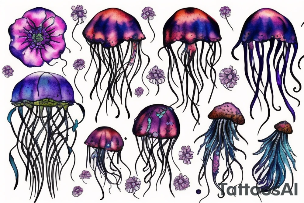 jellyfish and flowers tattoo idea