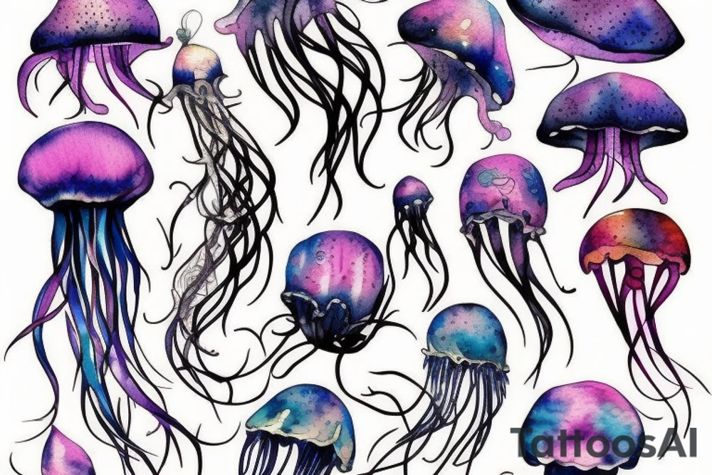 jellyfish and flowers tattoo idea