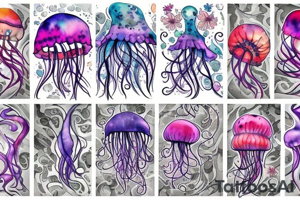 jellyfish and flowers tattoo idea