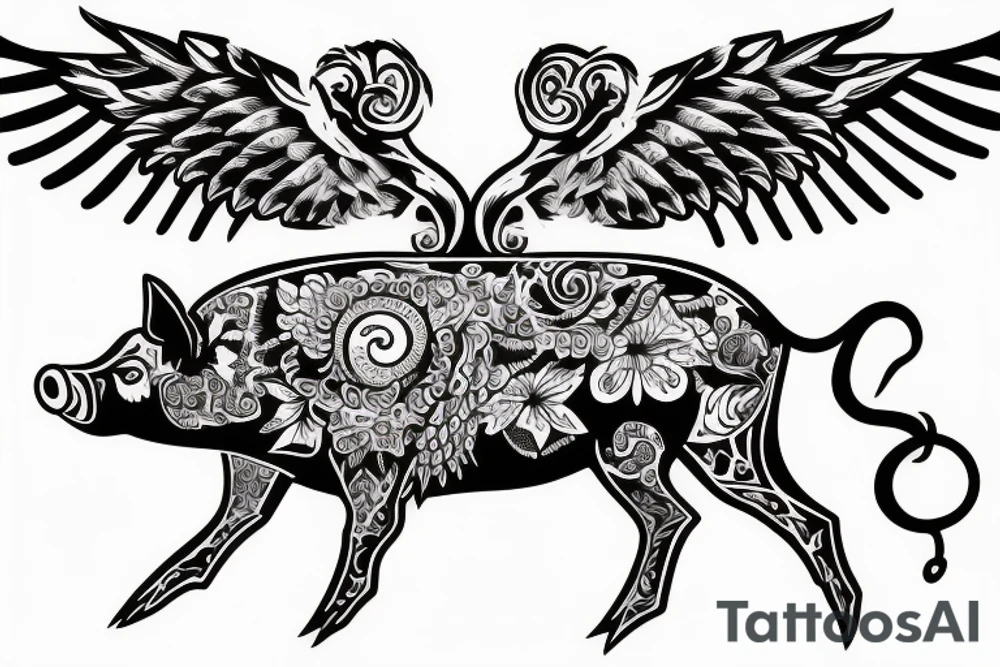 Pig with wings tattoo idea