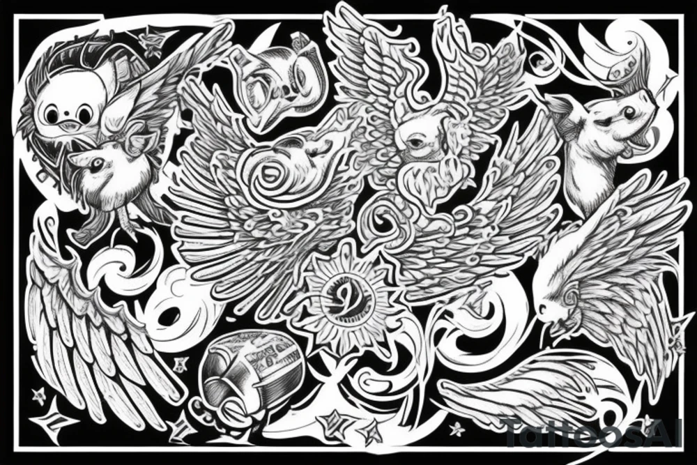 Pig with wings tattoo idea