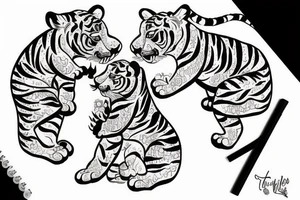 Two tiger cubs playing amongst cherry blossom tattoo idea