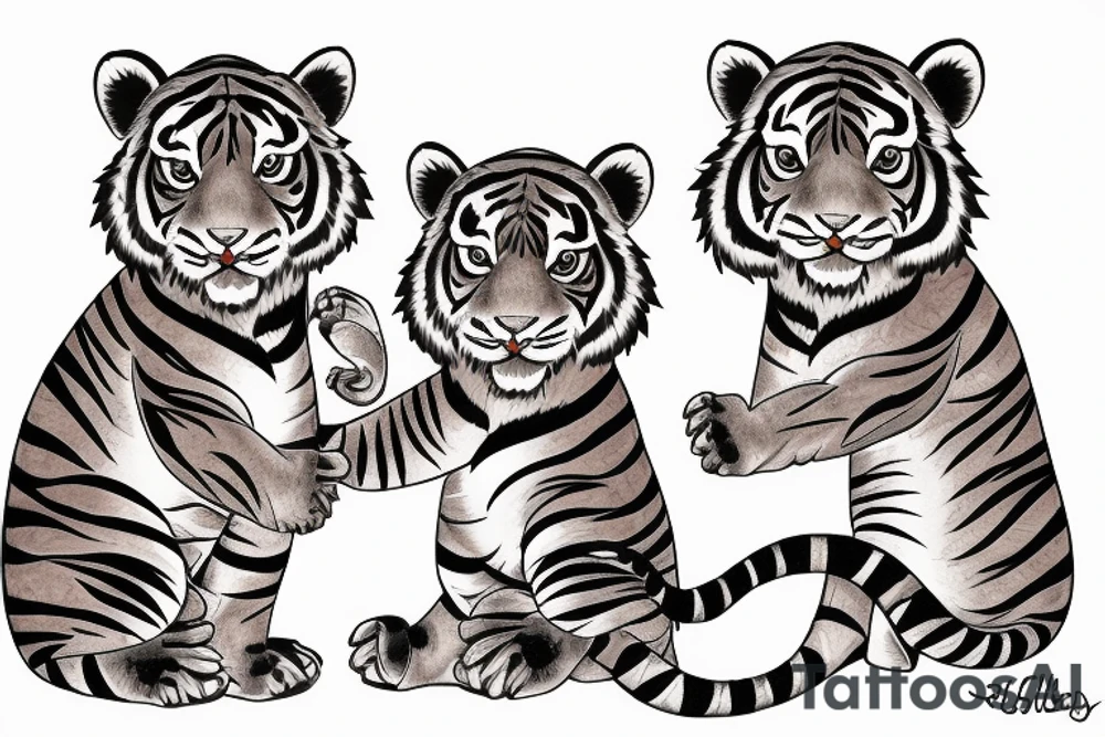Two tiger cubs playing amongst cherry blossom tattoo idea