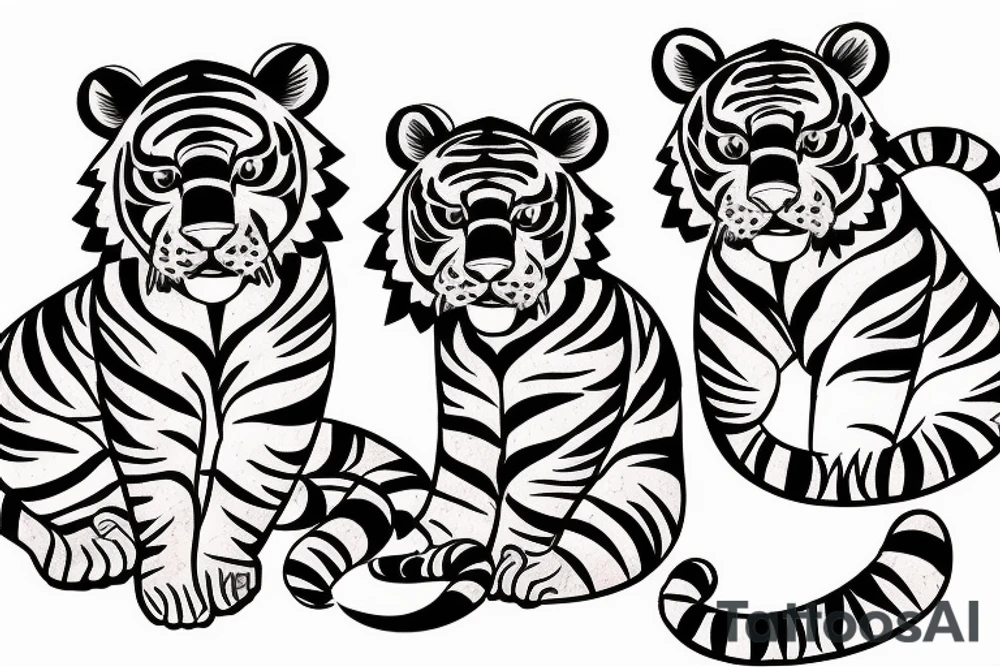 Two tiger cubs playing amongst cherry blossom tattoo idea