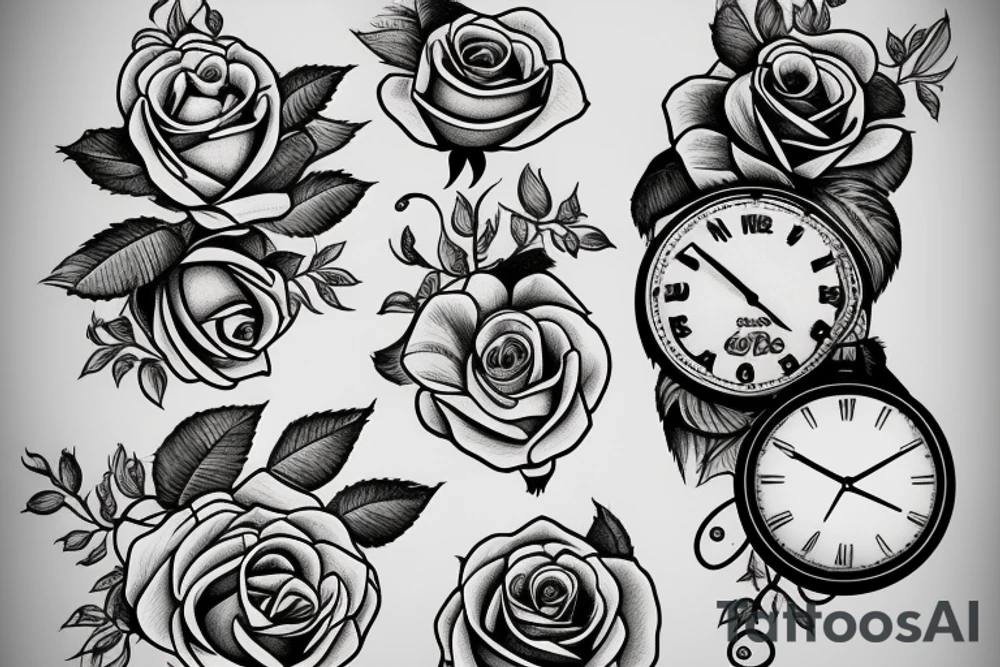 Bible verse with roses and a clock tattoo idea
