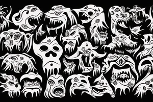 Monster with a dog head. The monster is destroying a city. tattoo idea