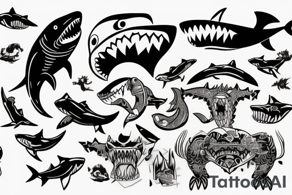 Monster with a shark head tattoo idea