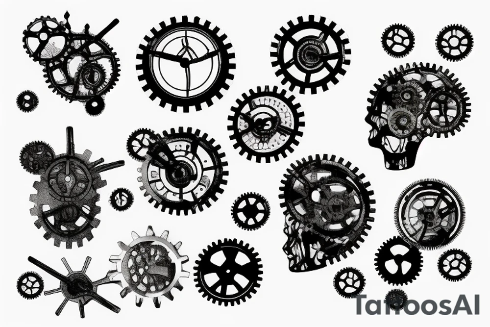 human brain neuron consists of gears and shafts in steampunk style tattoo idea