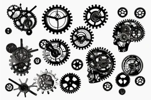 human brain neuron consists of gears and shafts in steampunk style tattoo idea