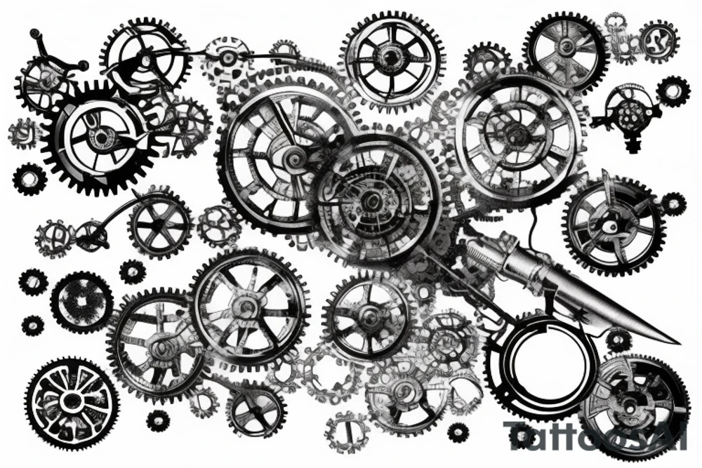 human brain neuron consists of gears and shafts in steampunk style tattoo idea