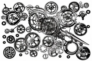 human brain neuron consists of gears and shafts in steampunk style tattoo idea