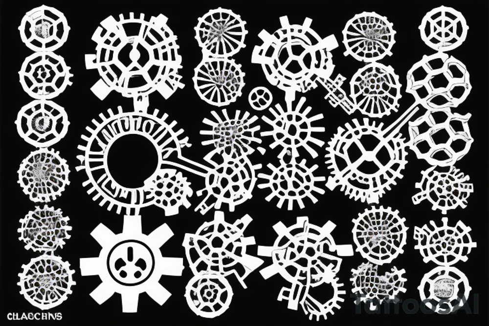 THC molecule in which the benzene rings are replaced by gears tattoo idea