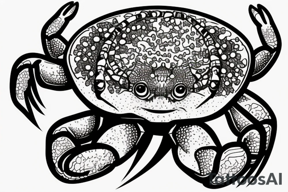 A crab holding onto a rescue tube tattoo idea