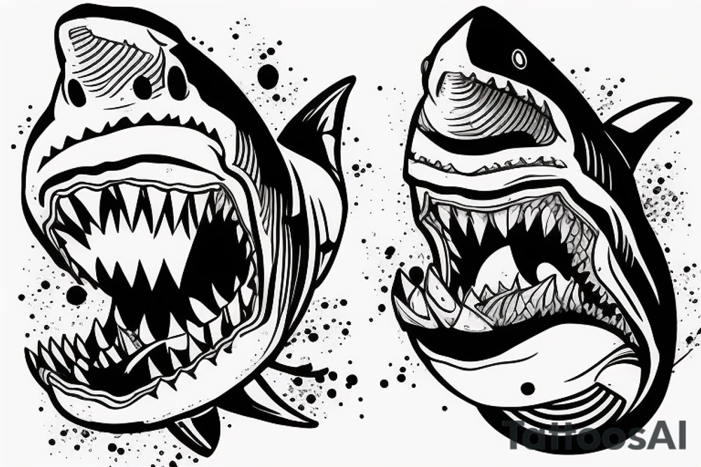 Realistic shark holding a life jacket in its mouth tattoo idea Realistic shark holding a life jacket in its mouth tattoo idea