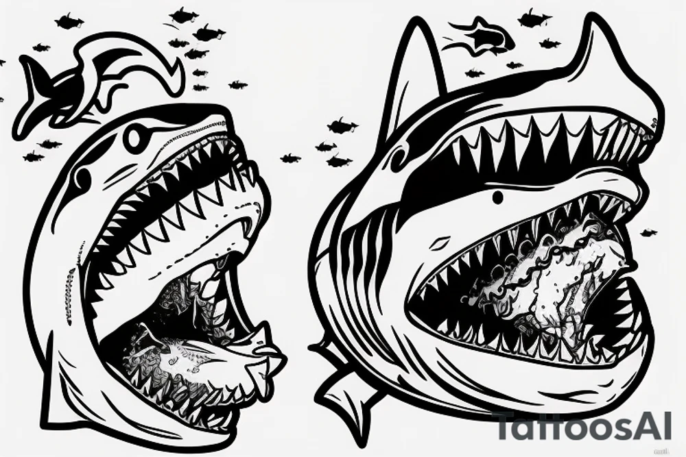 Realistic shark holding a life jacket in its mouth tattoo idea Realistic shark holding a life jacket in its mouth tattoo idea