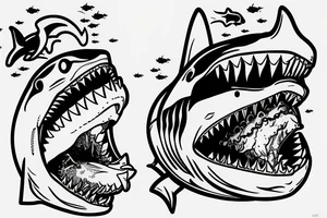 Realistic shark holding a life jacket in its mouth tattoo idea