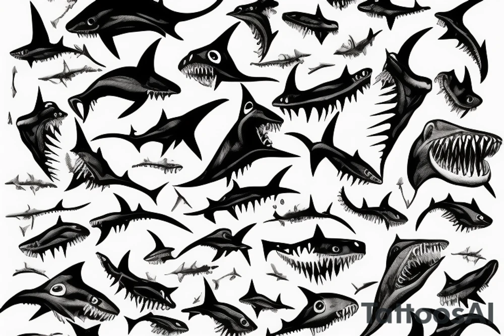 Zombie shark with scars tattoo idea