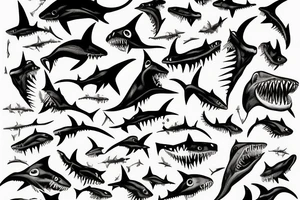 Zombie shark with scars tattoo idea
