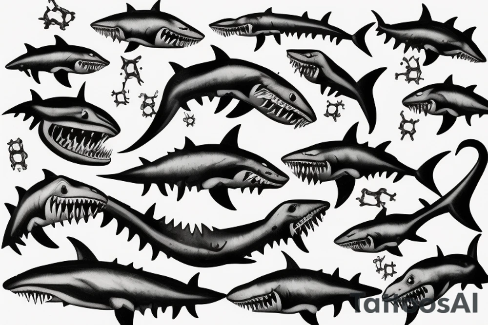 Zombie shark with scars tattoo idea