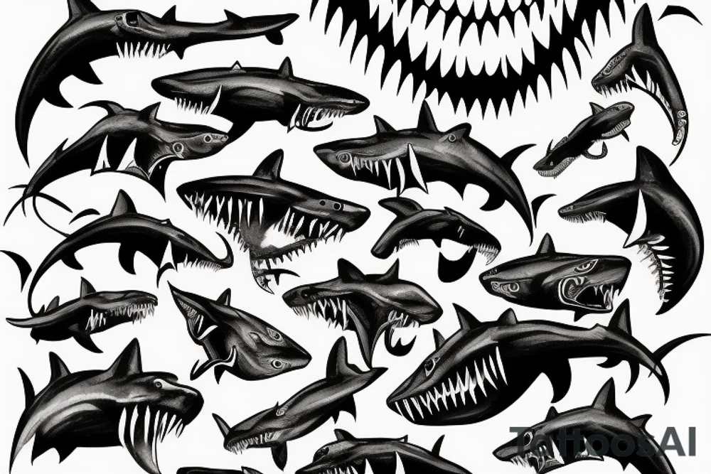 Zombie shark with scars tattoo idea