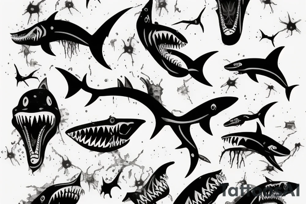 Zombie shark with scars tattoo idea