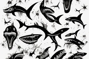 Zombie shark with scars tattoo idea