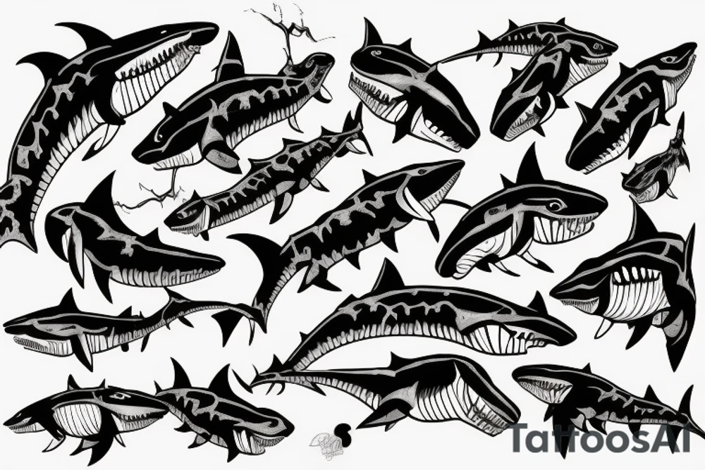 Zombie shark with scars tattoo idea