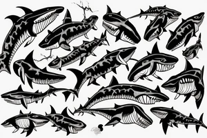 Zombie shark with scars tattoo idea