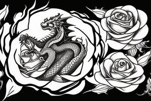 dragon curled around and inside a rose tattoo idea