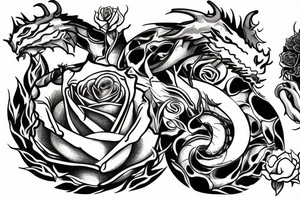 dragon curled around and inside a rose tattoo idea
