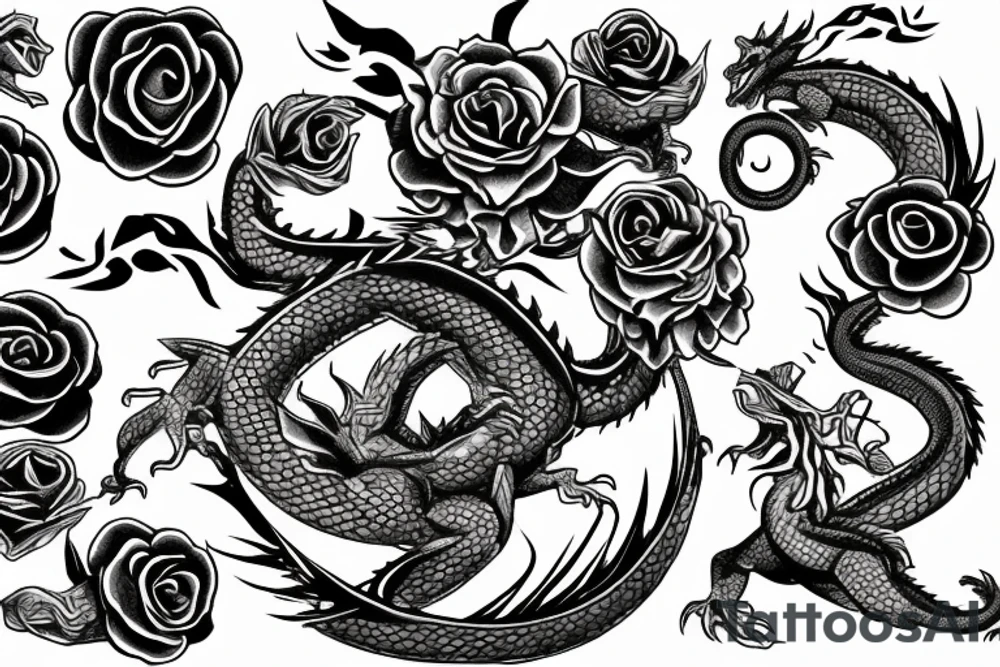 dragon curled around a rose tattoo idea